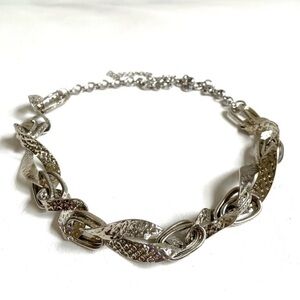 SILVER LINK NECKLACE HAMMERED METAL CHAIN ADJUSTABLE TEXTURED